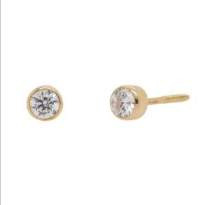 14KT Gold Round Stud Earrings With Clear CZ